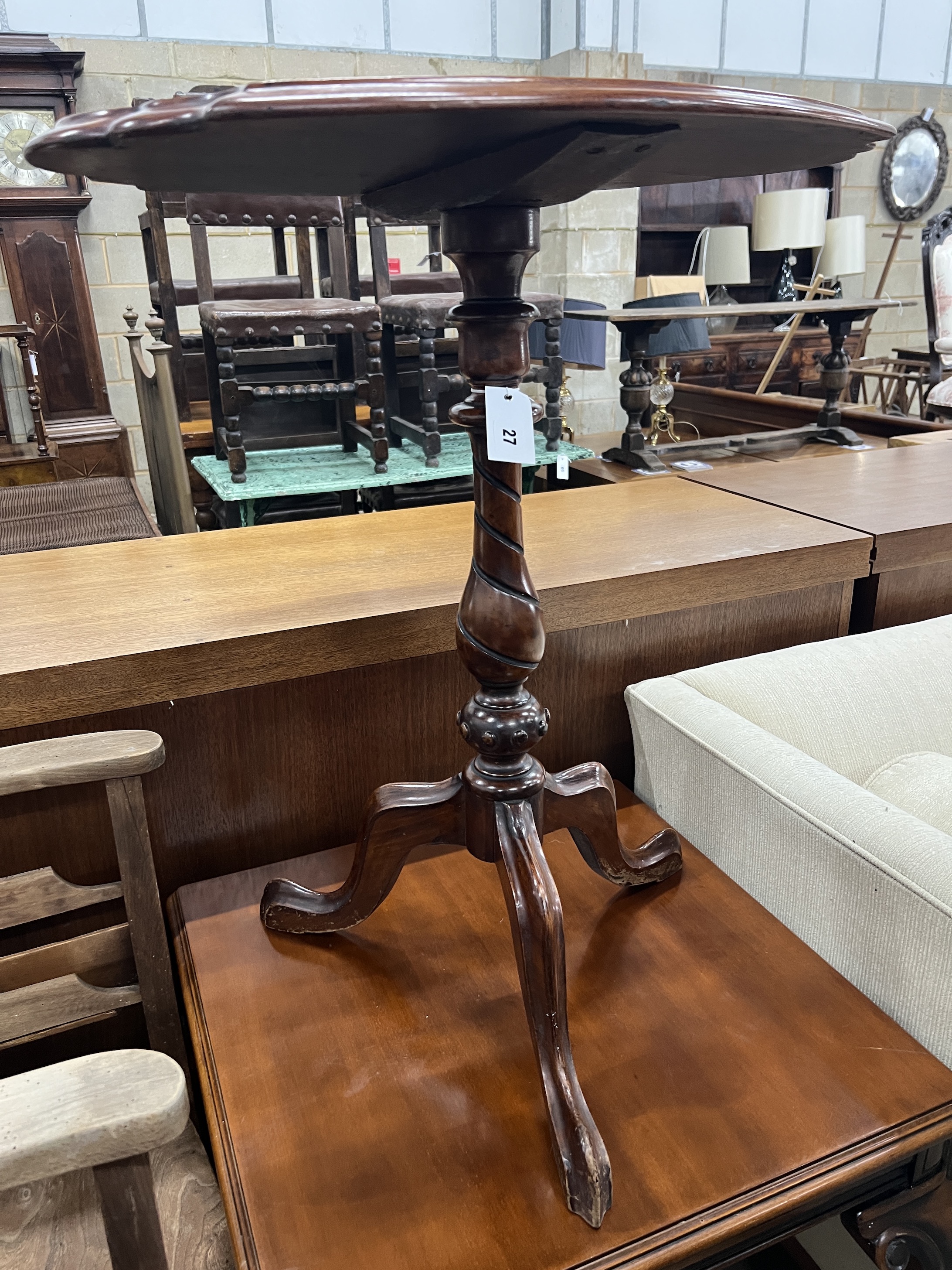 A Victorian walnut oval tripod wine table, width 61cm, depth 45cm, height 73cm and a reproduction square occasional table